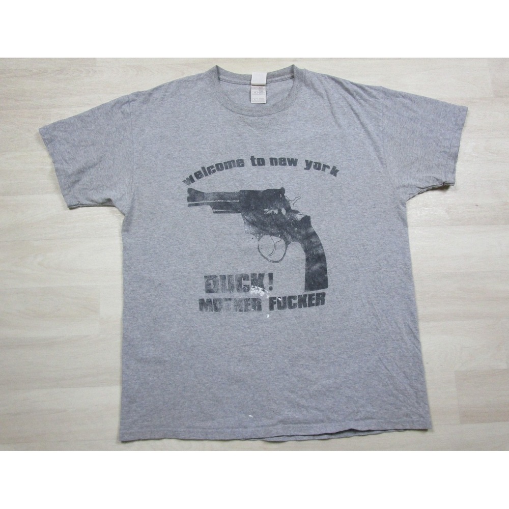 Vintage Y2K Welcome to New York T-Shirt Men's (XL) Duck Mother F**cker Gun Humor